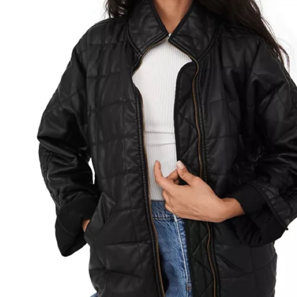 FREE PEOPLE VEGAN LEATHER DOLMAN QUILTED JACKET SIZE MEDIUM